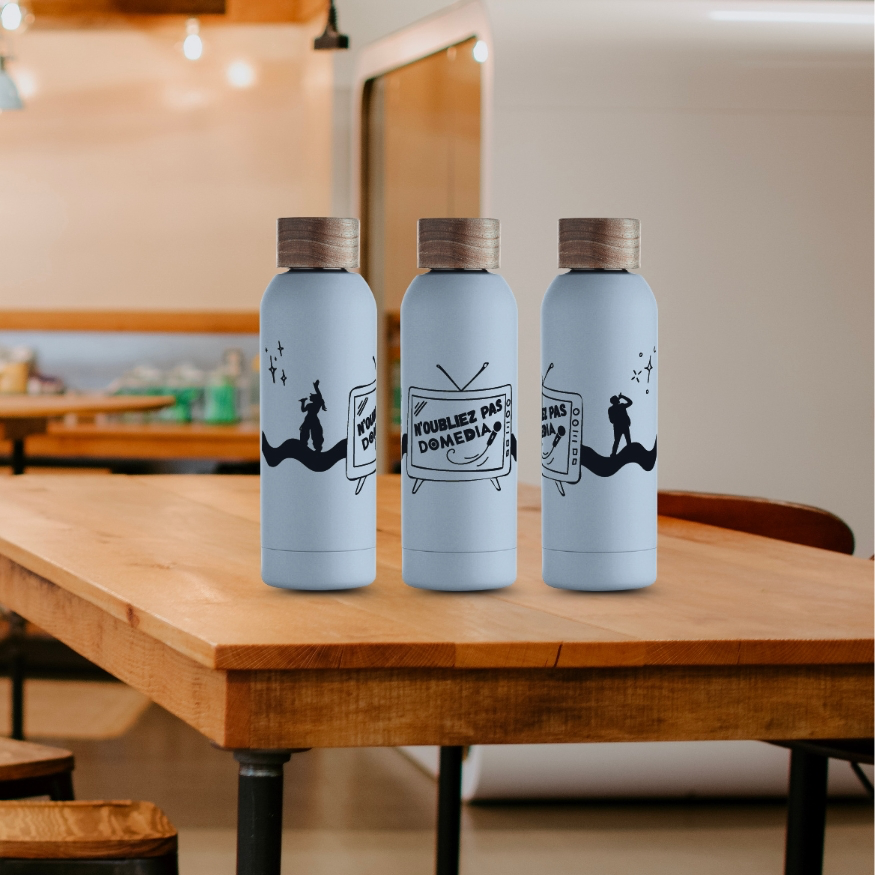 GOURDE EN ACIER BLEUE 700ML "N'oubliez pas Domedia"